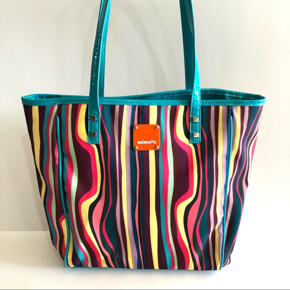 Mimosa Tote Never Used With Patent Leather Like Straps & Trim. Near Perfect Cond